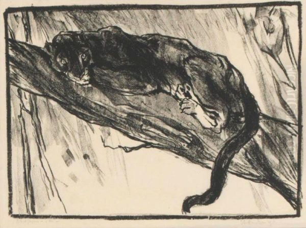 'black Jaguar In A Tree' And 'leopard Watching': A Pair Of Etchings - view 1