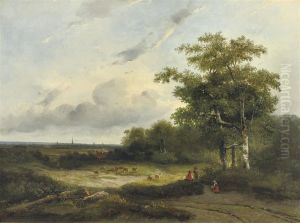 Herding The Sheep, A Town In The Distance