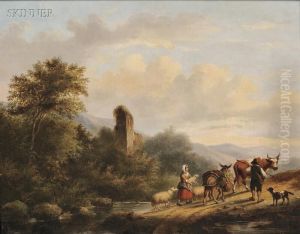 Travelers In A Landscape With Ruins by Gerardus Hendriks