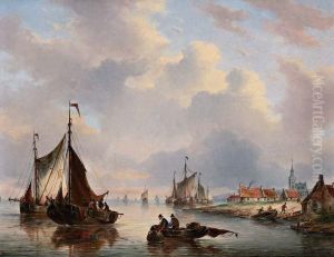 Rivierlandschap Met Vissersboten En Overzetveer