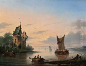 Rivierlandschap Met Vissersboten Bij Torenru ne