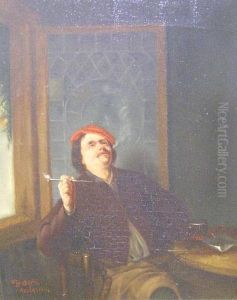 Study Of A Man Smoking A Clay Pipe