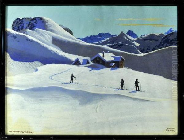 Skifahrer Am Nebelhornhaus In Den Allgauer Alpen - view 1