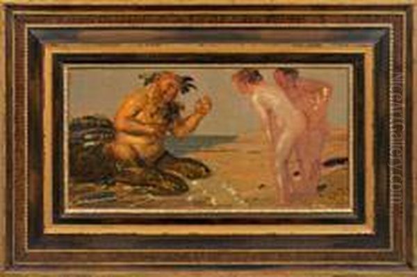 Wassermann Mit Zweimadchenakten Am Strand - view 1