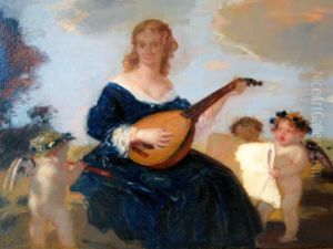 Die Mandolinenspielerin Mit Drei Musizierenden Putti