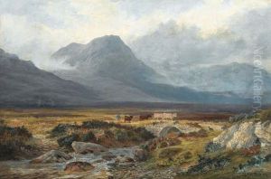 Hugelige Landschaft Mit Hirten Und Rindern