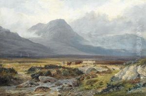 Hugelige Landschaft Mit Hirten Und Rindern.