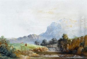 Landscape With Two Cows And A Milkmaid By A Waterfall