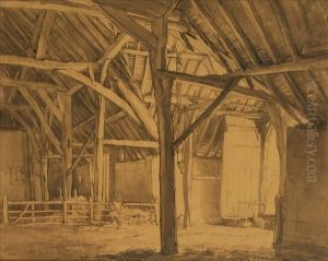A Barn Interiorsepia by Thomas Barclay Hennell