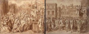 L'enlevement Des Sabines, Presentation Du Corps D'albin Cesar A La Foule Et Sacrifices by Philippe Auguste Hennequin