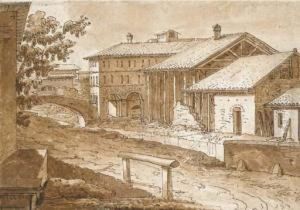 Paysage D'italie Avec Batiments Au Bord D'une Riviere by Philippe Auguste Hennequin