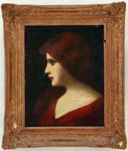 Portrait Of Lady In Red Dress by H. Henner