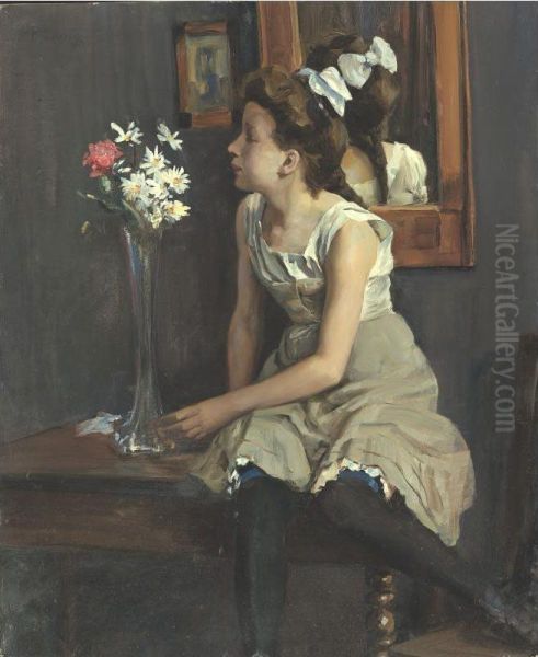 Girl In The Studio With Flowers - view 1