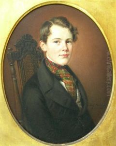 Portrait Of A Boy With A Tartan Cravat by Adolf Henning