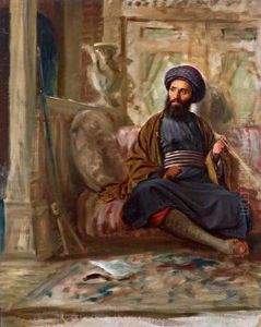 Interno Orientale Con Figura Fumante by Adolf Henning