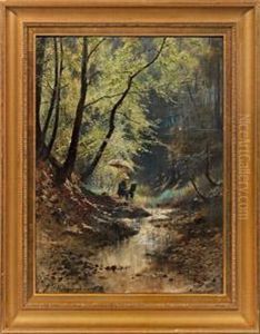 Maler Amsonnenbeschienenen Waldbach