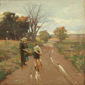 Woman And Boy On The Road by Erik Henningsen