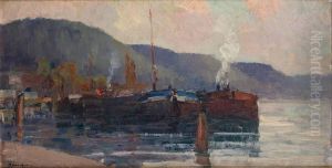 Peniches En Bord De Seine Pres De Rouen by Narcisse Henocque