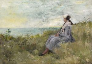 Jeune Femme Assise Dans Un Paysage by Robert Henri