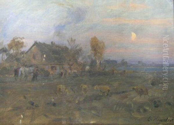 Heavy Horses Returning Home By Moonlight - view 1