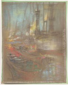 Barges Against Industrial Skyline by Glenn Cooper Henshaw