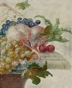 Raisins, Peches, Cerises Et Insectes Sur Un Entablement by Herman Henstenburgh