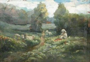 Shepard Girl In The Grove, Signed At Bottom Right In Black by Alexandru Hentia