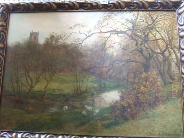 Sheep Grazing By A River - view 1