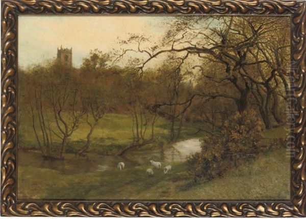 Sheep Grazing By A River - view 1