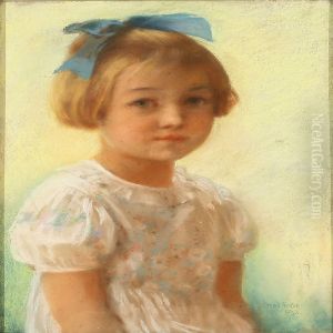 Portrait Of A Young Girl With Blue Bow In Her Hair by Gudmund Hentze