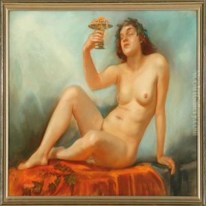 Naked Woman Holding A Centrepiece With Jewellery by Gudmund Hentze