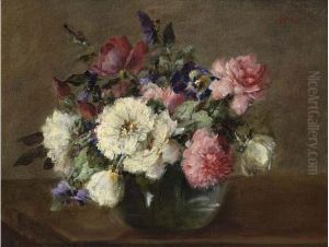 A Flower Still Life With Peonies In A Glass Vase by Sara Henze