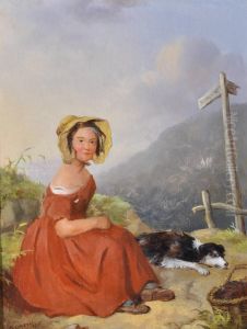 Woman And Dogresting On A Hilltop Path by Isaac Henzell