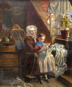 A Young Girl By Her Grandmother