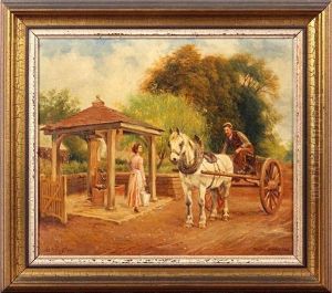 Figures With A Pony And Trap Beside The Village Well