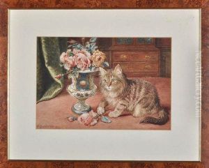 Kitten And A Vase Of Roses by Wilson Hepple