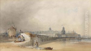 Figures Beside The Sea Wall, St. Malo, France by Alfred Herbert