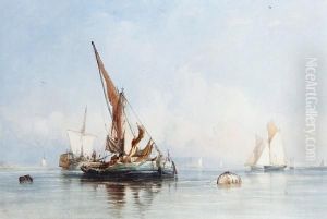 Shipping On An Estuary, A Pair by Alfred Herbert