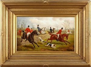 Huntsmen Clearing A Stone Wall by Edward Benjamin Herberte