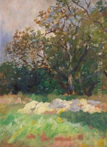 Sommerliche Wiesen-und Baumlandschaft by Thomas Ludwig Herbst