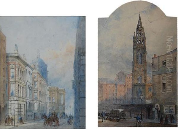 St. Nicholas Church, Liverpool, And Another Thought To Be Of Liverpool Town Hall From Water Street - view 1