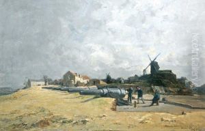 Batterie D'atrillerie De Marine Sur La Butte Montmartre Pendant Le Siege De Paris En 1870 by Jules Hereau