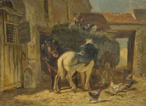 Chevaux A La Charrette by Jules Hereau