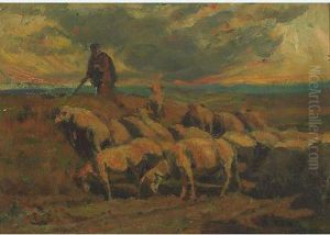 Herding The Flock Under Pink Skies by Jules Hereau