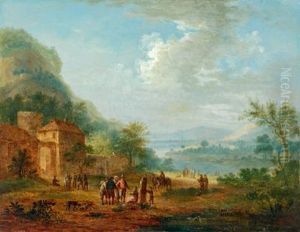 Paesaggio Boschivo Con Figure Accanto A Una Proprieta Cinta Da Mura