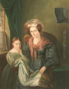 Portrait Einer Mutter Mit Tochter In Biedermeierkleidung by Friedrich August Herkendell