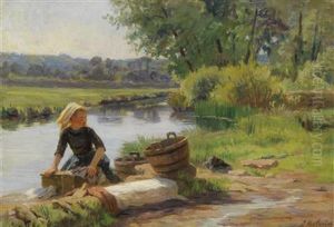 Washer-woman At The River by Emma Herland