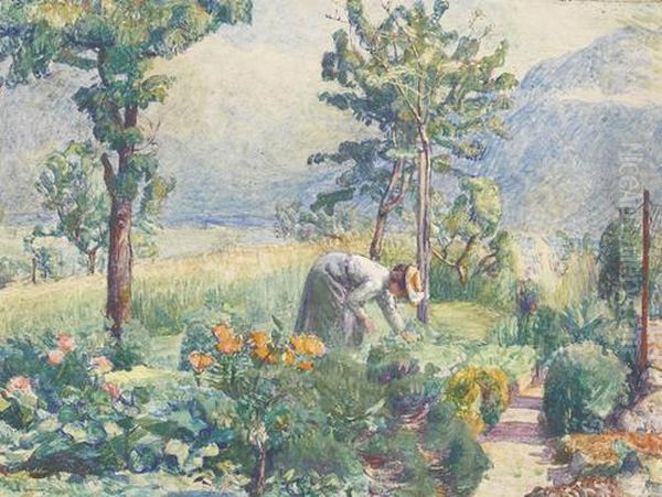 Gartenansicht Mit Einer Dame In Chexbres. - view 1