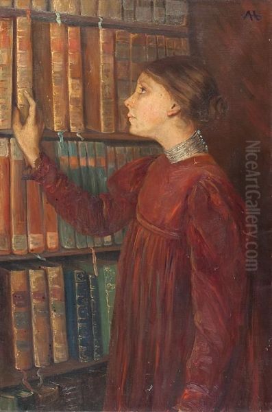 Junge Bibliothekarin In Rotem Reformkleid - view 1