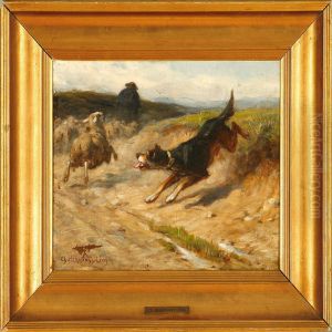A Dog Chasing A Sheep by Leon-Charles Hermann